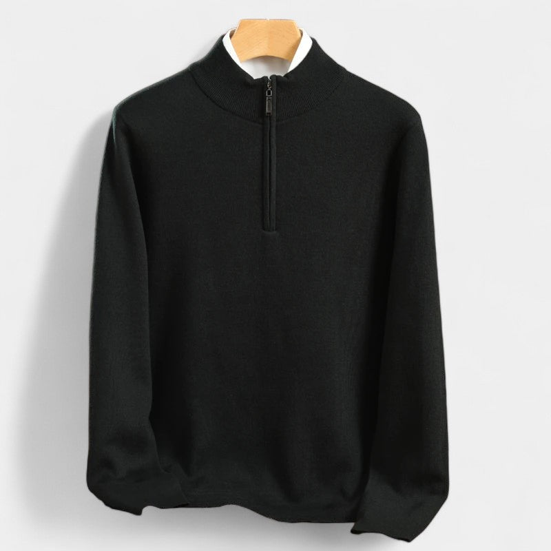 Gleame.-Gleame Trui – Merino wol pullover met halve rits en halfhoge kraag