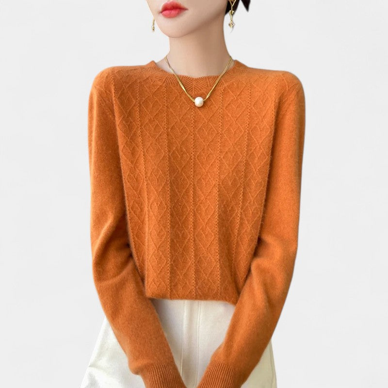 Gleame.-Gleame Trui – Merinowol kasjmier trui met ronde hals, lange mouwen en kabelpatroon