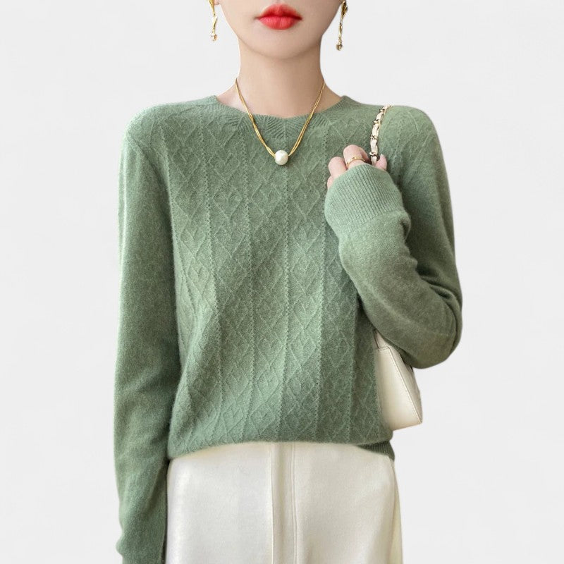 Gleame.-Gleame Trui – Merinowol kasjmier trui met ronde hals, lange mouwen en kabelpatroon