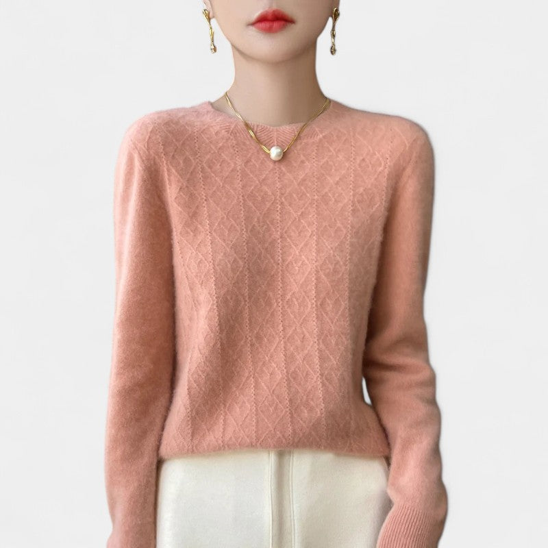 Gleame.-Gleame Trui – Merinowol kasjmier trui met ronde hals, lange mouwen en kabelpatroon