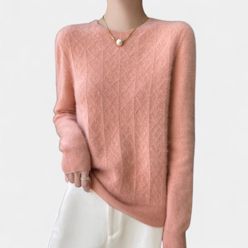 Gleame.-Gleame Trui – Merinowol kasjmier trui met ronde hals, lange mouwen en kabelpatroon