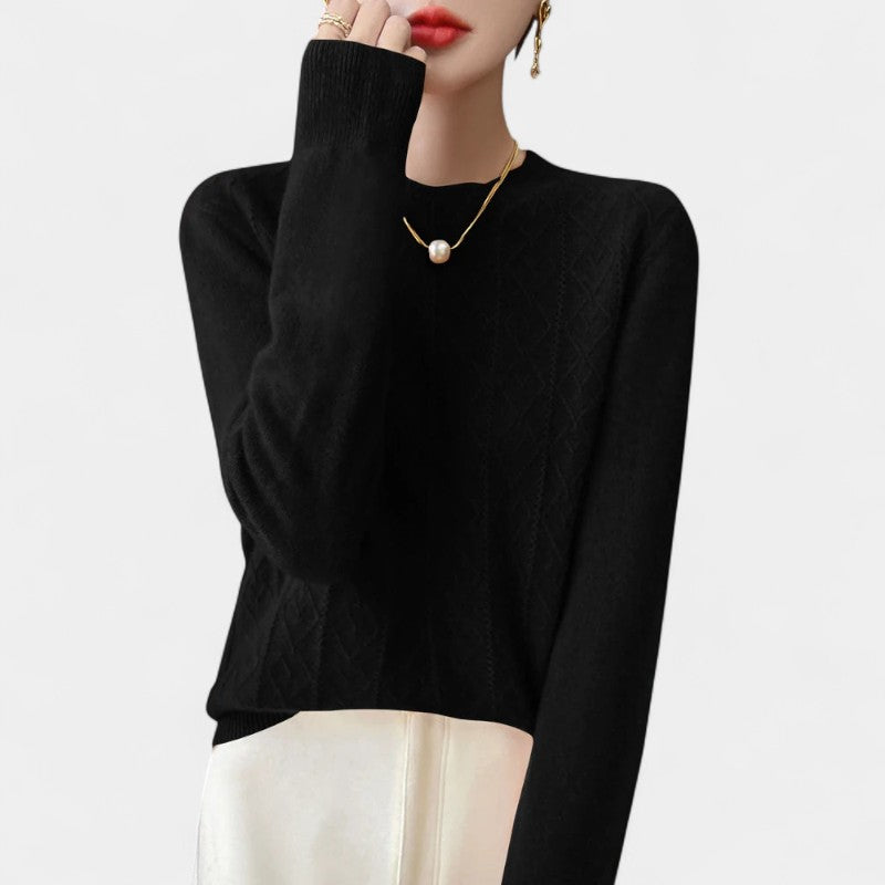 Gleame.-Gleame Trui – Merinowol kasjmier trui met ronde hals, lange mouwen en kabelpatroon