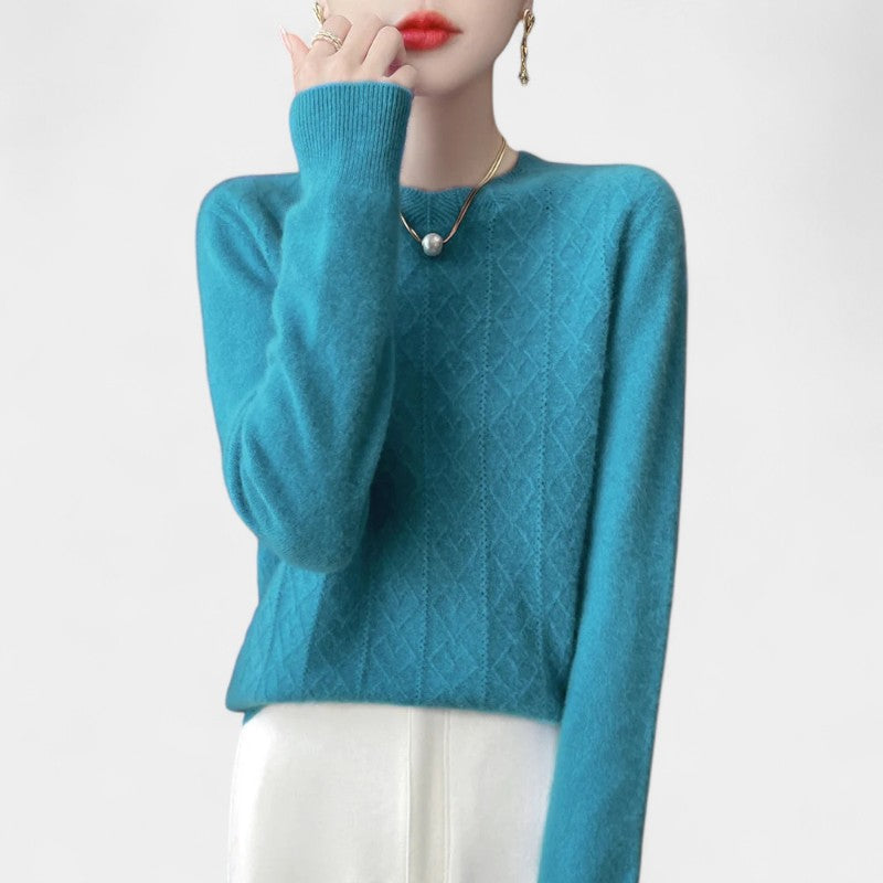 Gleame.-Gleame Trui – Merinowol kasjmier trui met ronde hals, lange mouwen en kabelpatroon