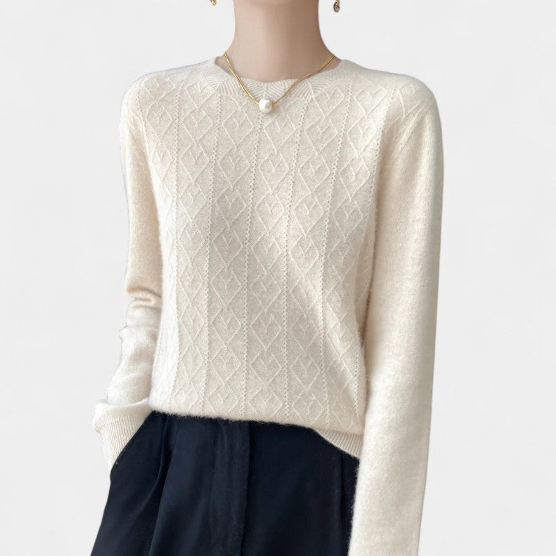 Gleame.-Gleame Trui – Merinowol kasjmier trui met ronde hals, lange mouwen en kabelpatroon