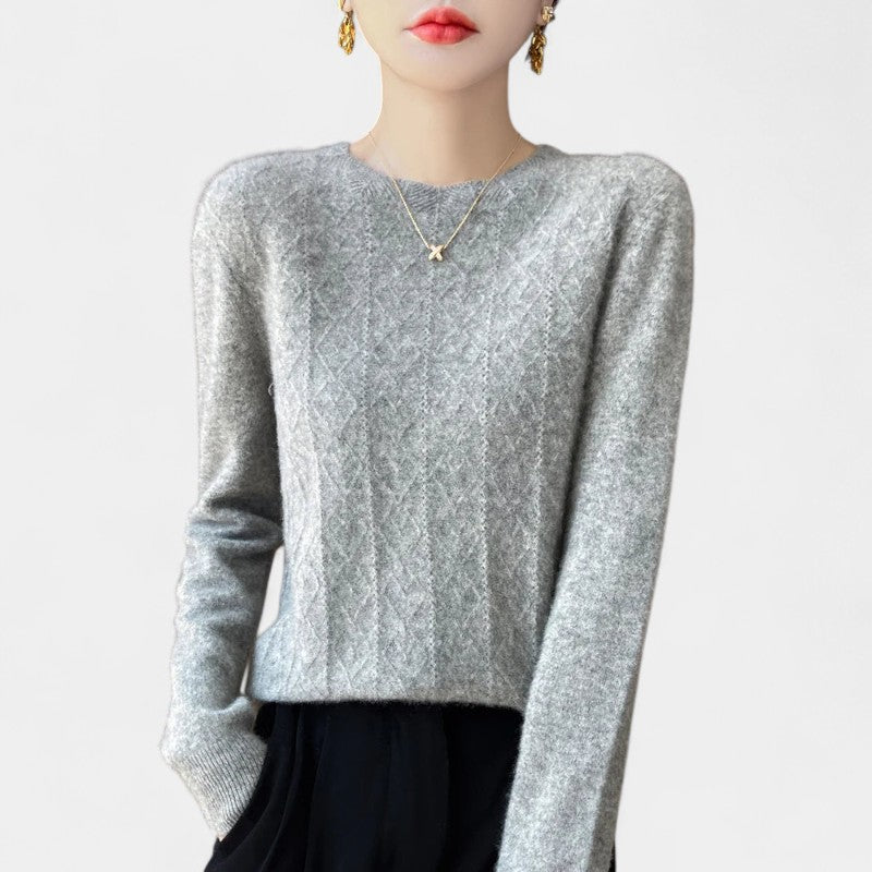 Gleame.-Gleame Trui – Merinowol kasjmier trui met ronde hals, lange mouwen en kabelpatroon