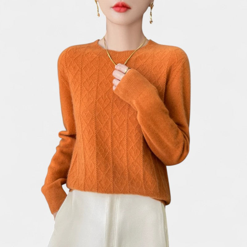 Gleame.-Gleame Trui – Merinowol kasjmier trui met ronde hals, lange mouwen en kabelpatroon