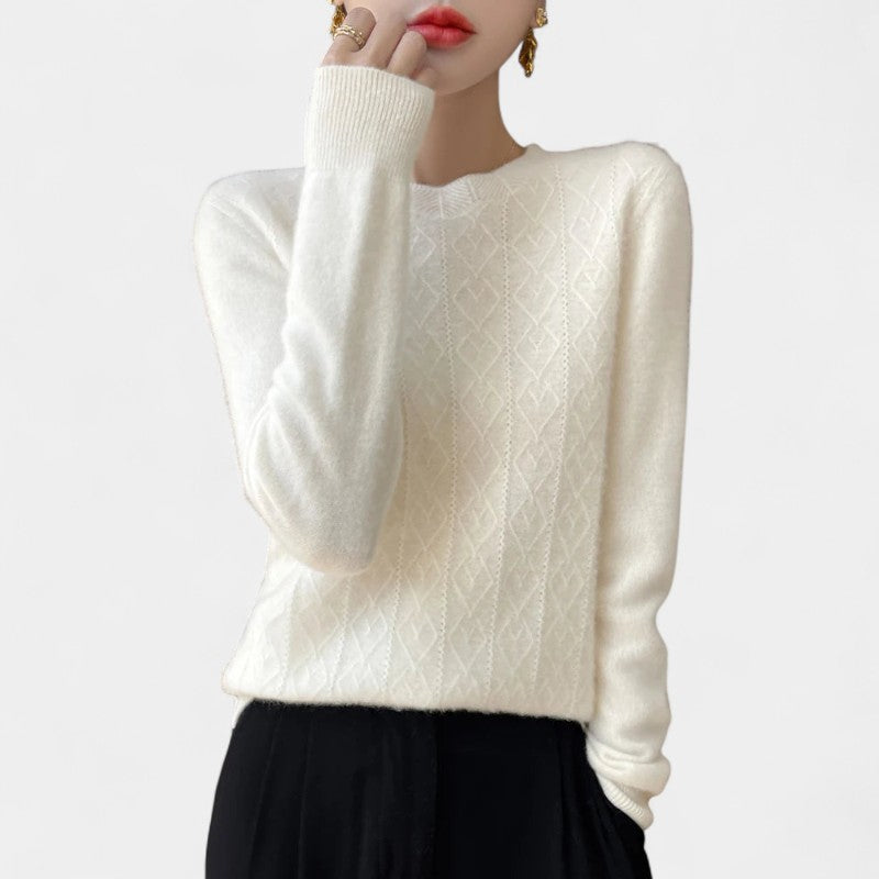 Gleame.-Gleame Trui – Merinowol kasjmier trui met ronde hals, lange mouwen en kabelpatroon