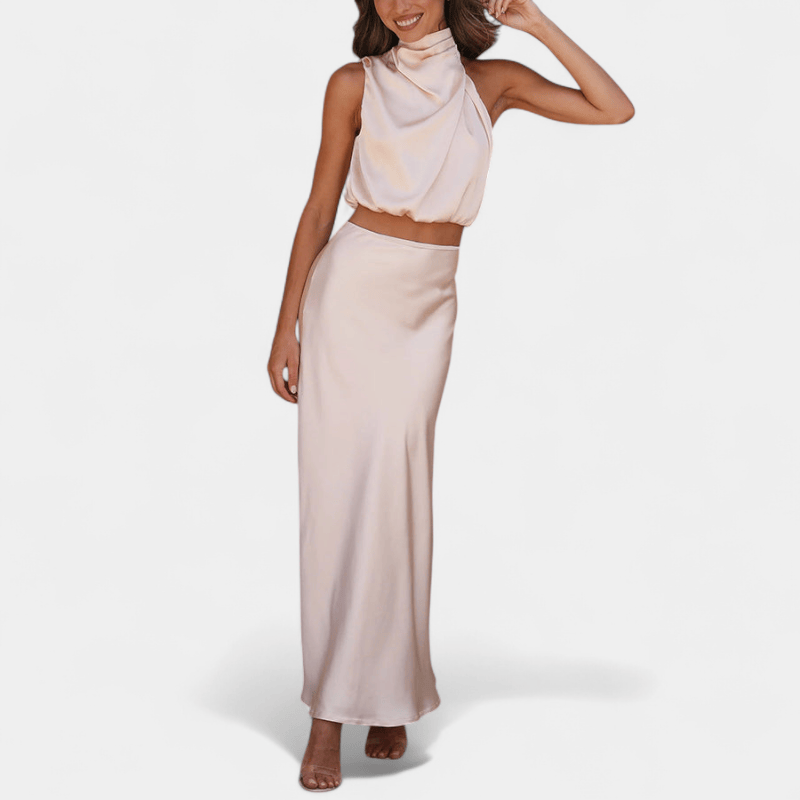 Gleame.-Gleame Tweedelige Outfit Set - Elegante halter top en lange rok in matching set
