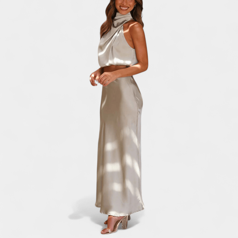 Gleame.-Gleame Tweedelige Outfit Set - Elegante halter top en lange rok in matching set