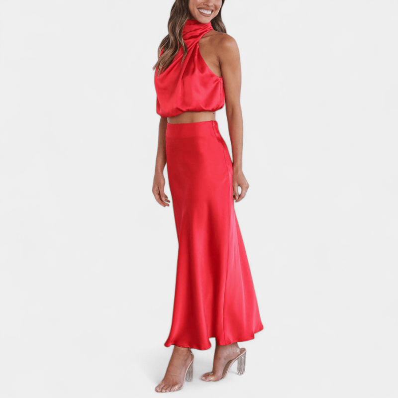Gleame.-Gleame Tweedelige Outfit Set - Elegante halter top en lange rok in matching set
