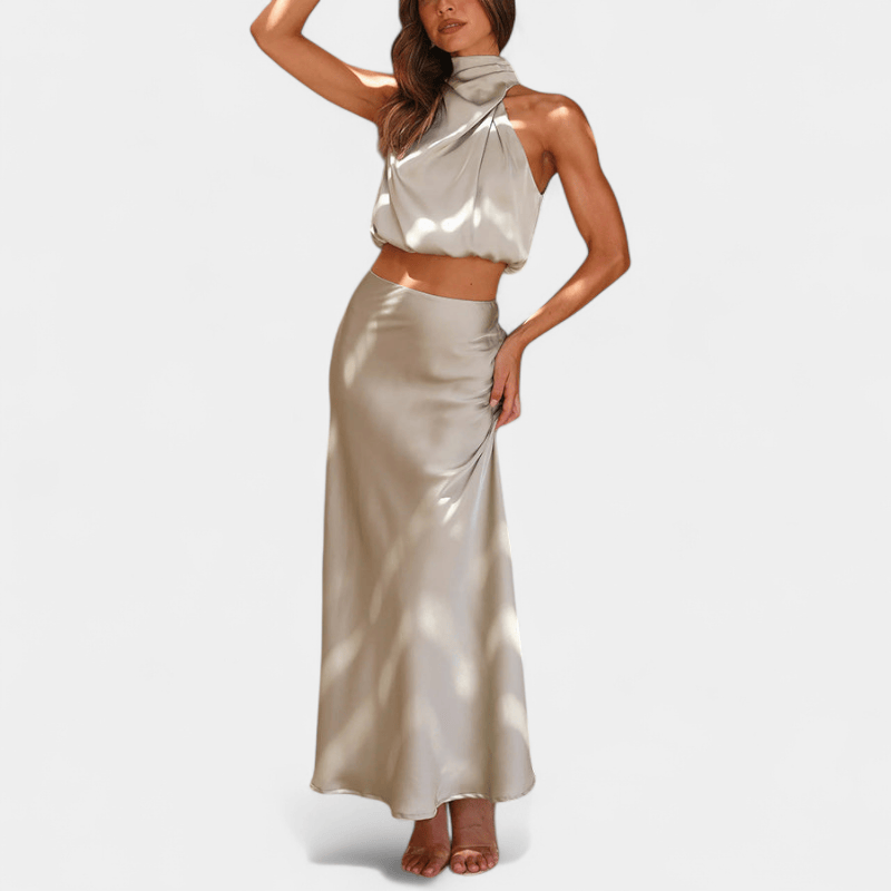 Gleame.-Gleame Tweedelige Outfit Set - Elegante halter top en lange rok in matching set