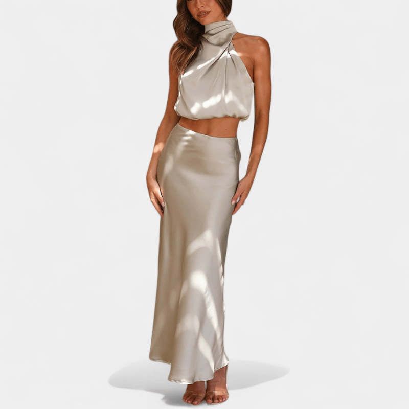 Gleame.-Gleame Tweedelige Outfit Set - Elegante halter top en lange rok in matching set