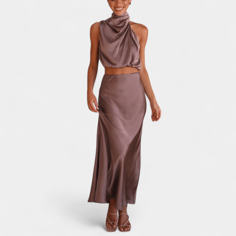 Gleame.-Gleame Tweedelige Outfit Set - Elegante halter top en lange rok in matching set
