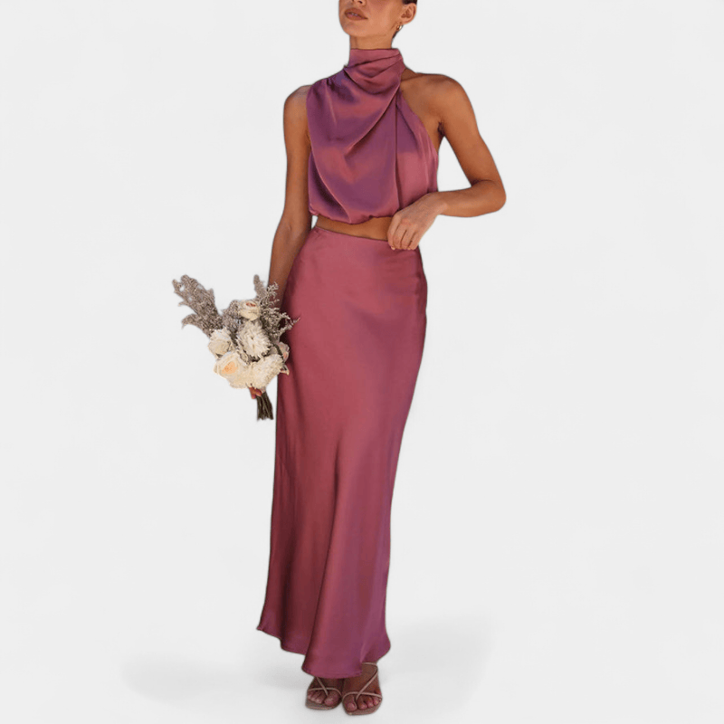 Gleame.-Gleame Tweedelige Outfit Set - Elegante halter top en lange rok in matching set