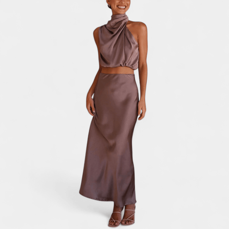 Gleame.-Gleame Tweedelige Outfit Set - Elegante halter top en lange rok in matching set