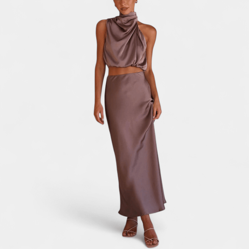 Gleame.-Gleame Tweedelige Outfit Set - Elegante halter top en lange rok in matching set