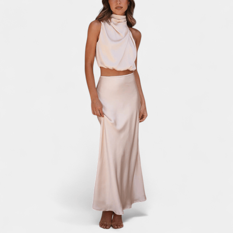 Gleame.-Gleame Tweedelige Outfit Set - Elegante halter top en lange rok in matching set