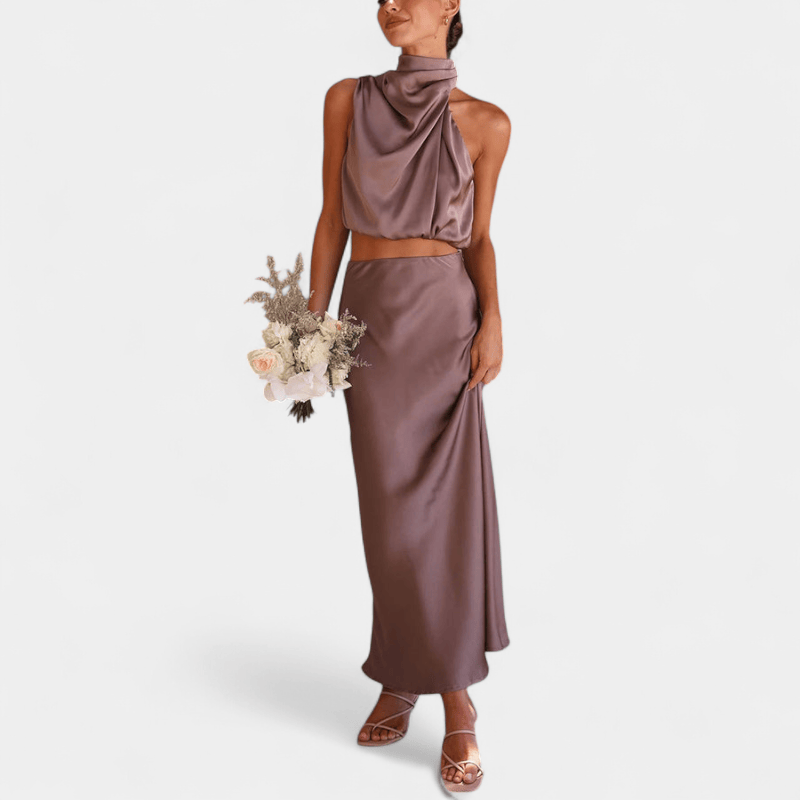 Gleame.-Gleame Tweedelige Outfit Set - Elegante halter top en lange rok in matching set