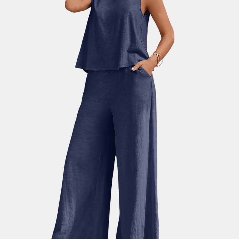 Gleame.-Gleame Set - stijlvolle mouwloze top en wijde broek van polyester