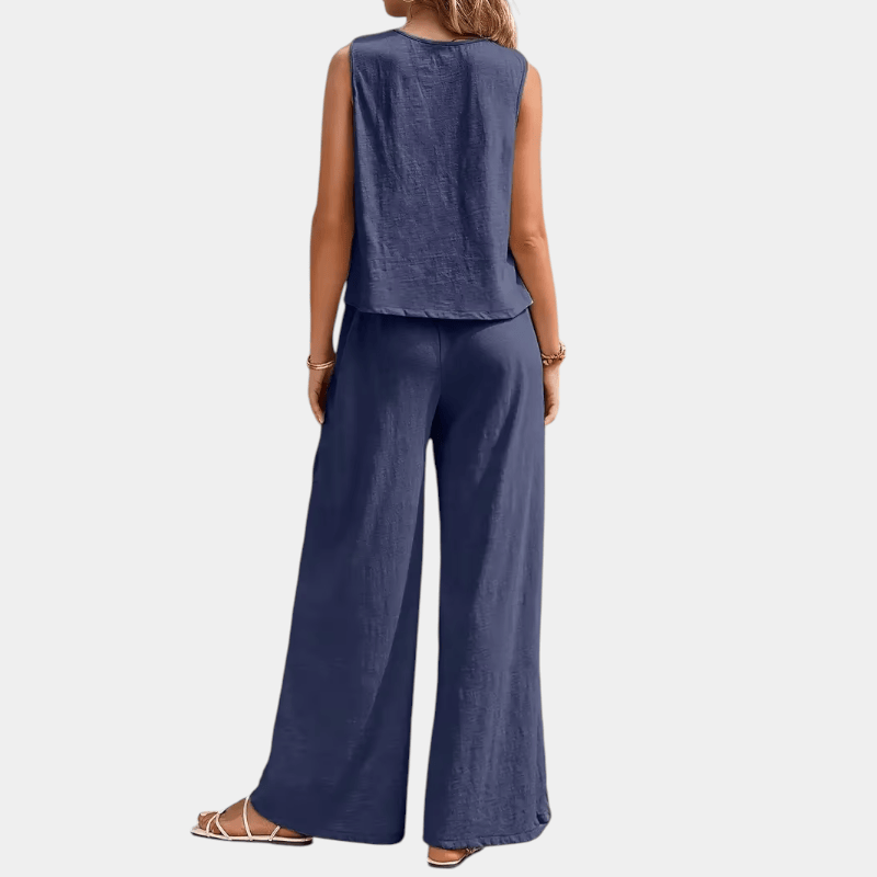 Gleame.-Gleame Set - stijlvolle mouwloze top en wijde broek van polyester