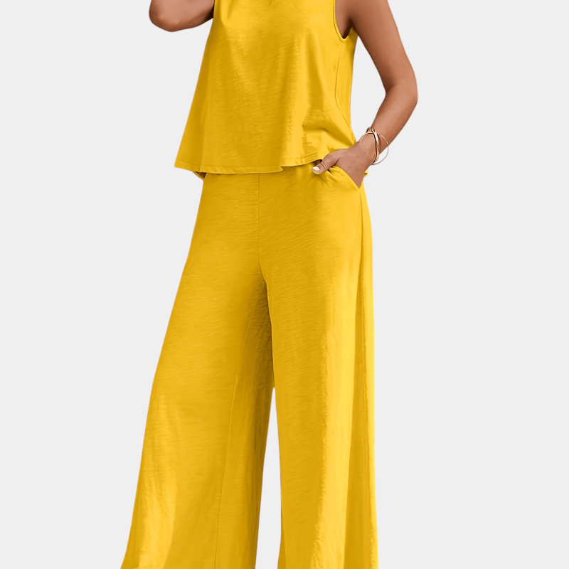 Gleame.-Gleame Set - stijlvolle mouwloze top en wijde broek van polyester