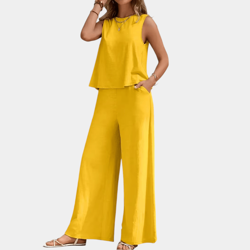 Gleame.-Gleame Set - stijlvolle mouwloze top en wijde broek van polyester