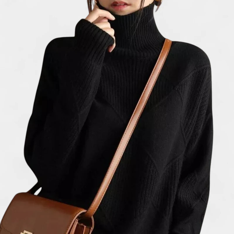 Gleame.-Jacket-Gleame Trui – Warme kasjmier damestrui met polokraag