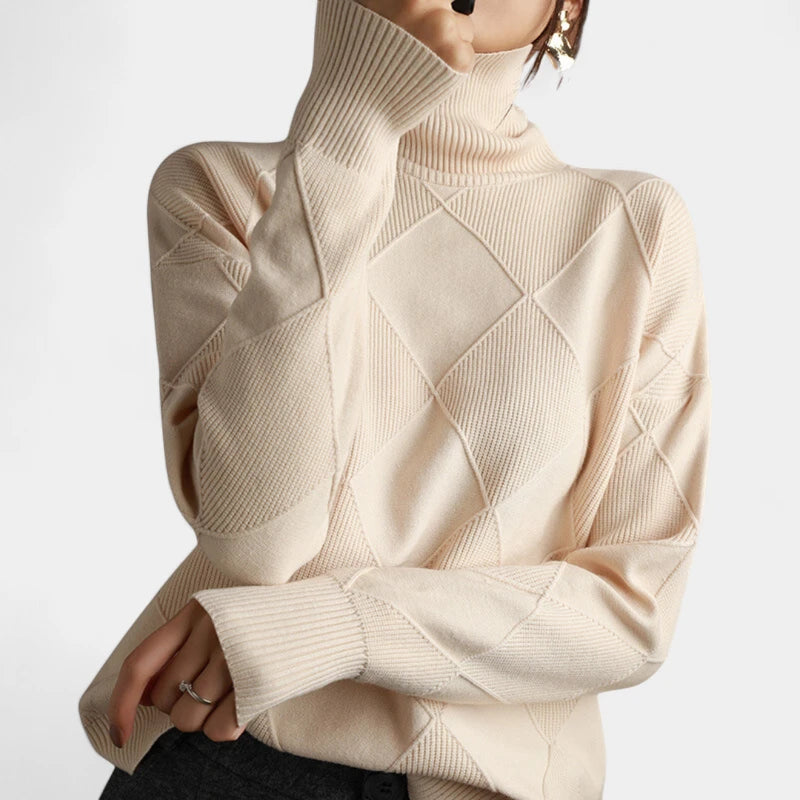Gleame.-Jacket-Gleame Trui – Warme kasjmier damestrui met polokraag