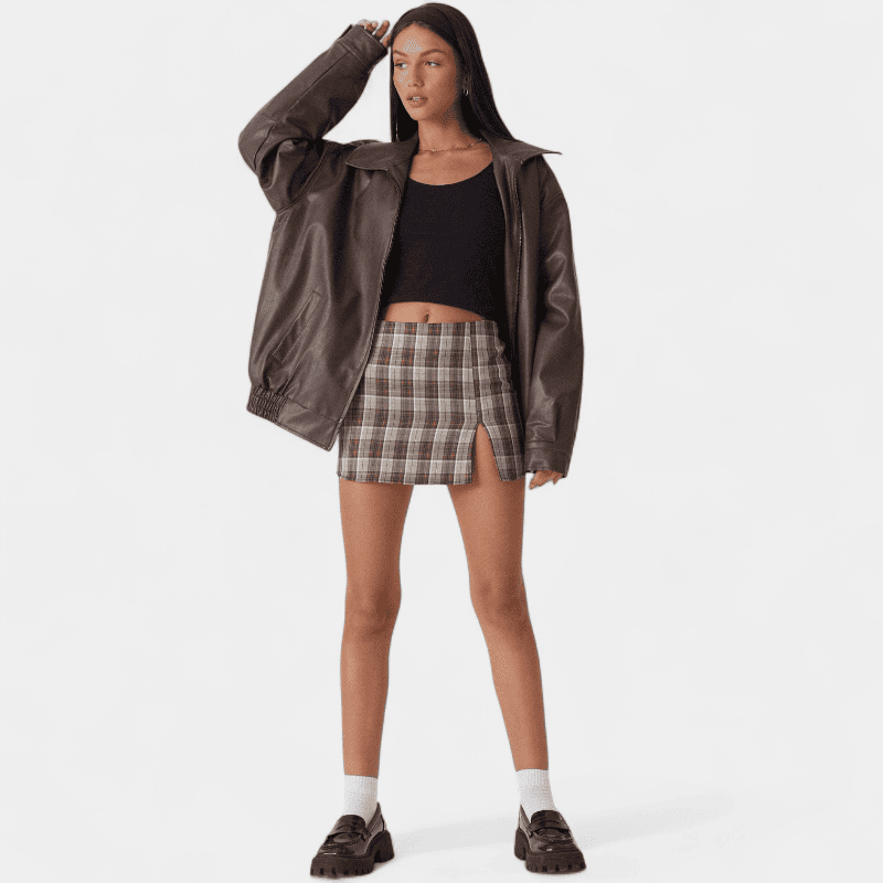 Gleame.-Jackets-Gleame Jas - Oversized leren jas met rits en elastische zoom