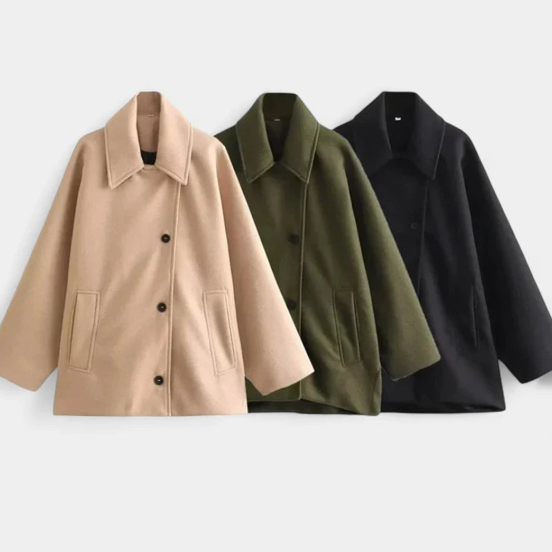 Gleame.-Jassen-Gleame Dames Jas - Oversized dames winterjas met lange mouwen en knopen