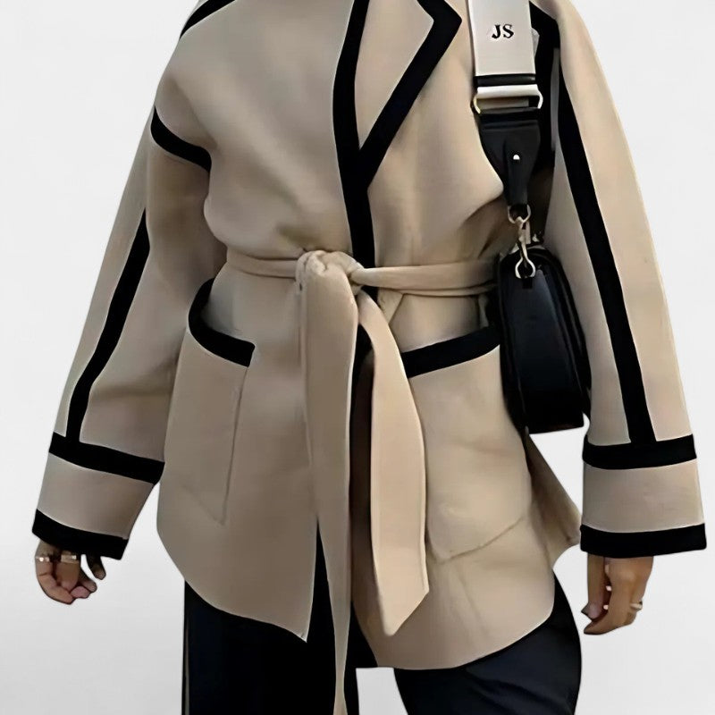 Gleame.-Jassen-Gleame Damesblazer - Modieuze damesblazer met ceintuur en grafisch dessin