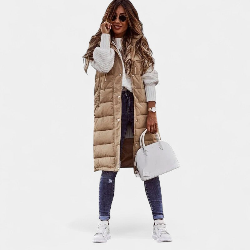 Gleame.-Jassen-Gleame Damesbodywarmer - Lange mouwloze damesbodywarmer met capuchon