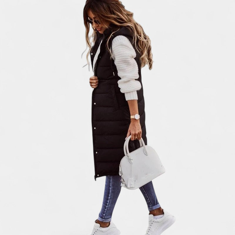 Gleame.-Jassen-Gleame Damesbodywarmer - Lange mouwloze damesbodywarmer met capuchon