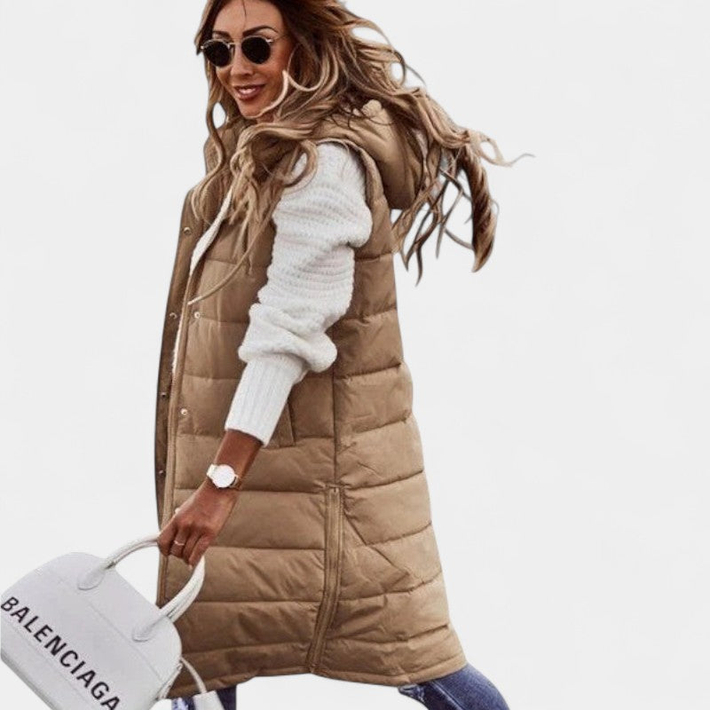 Gleame.-Jassen-Gleame Damesbodywarmer - Lange mouwloze damesbodywarmer met capuchon