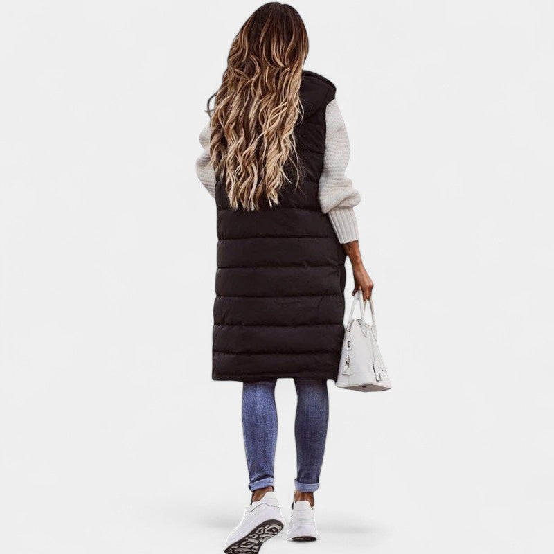 Gleame.-Jassen-Gleame Damesbodywarmer - Lange mouwloze damesbodywarmer met capuchon