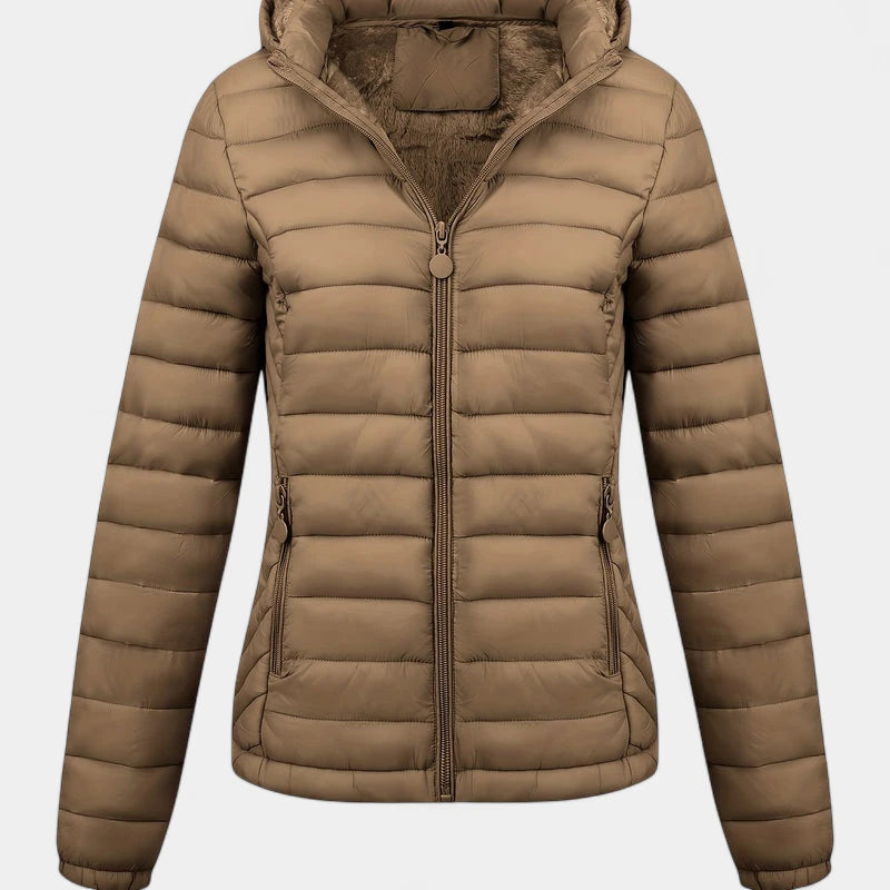 Gleame.-Jassen-Gleame Damesjas - Casual gewatteerde jas met capuchon en lange mouwen