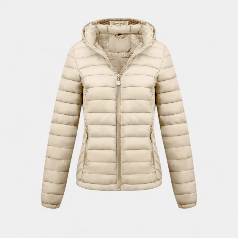 Gleame.-Jassen-Gleame Damesjas - Casual gewatteerde jas met capuchon en lange mouwen