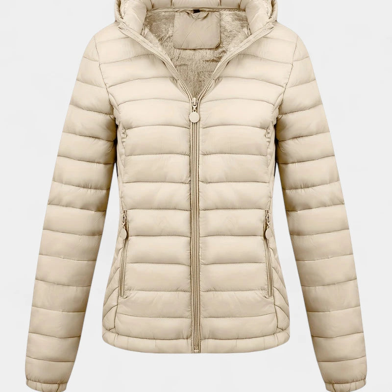 Gleame.-Jassen-Gleame Damesjas - Casual gewatteerde jas met capuchon en lange mouwen