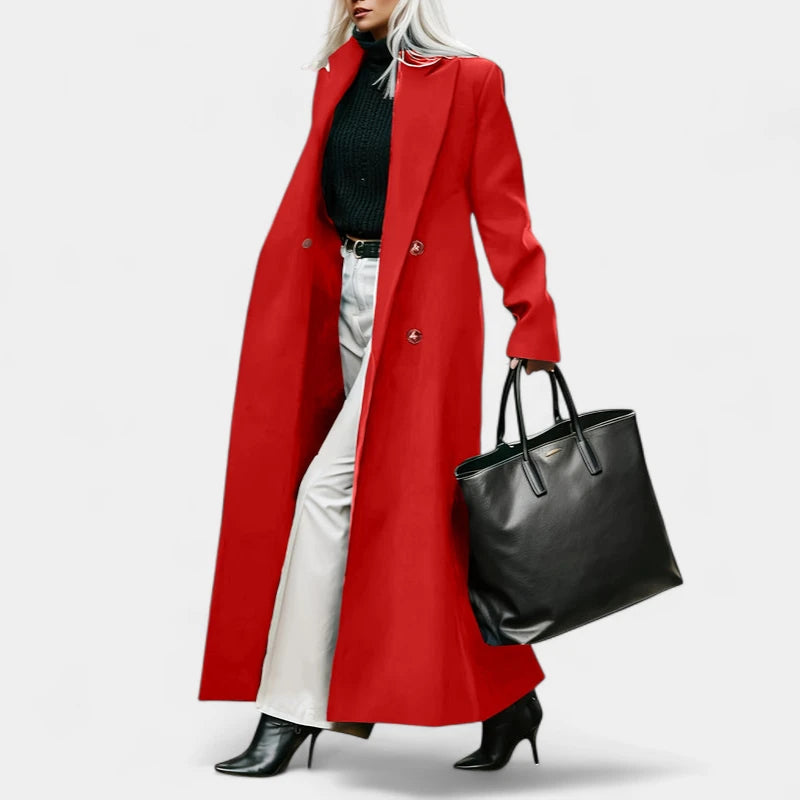 Gleame.-Jassen-Gleame Damesjas - Elegante lange mantel met knopen en formele stijl