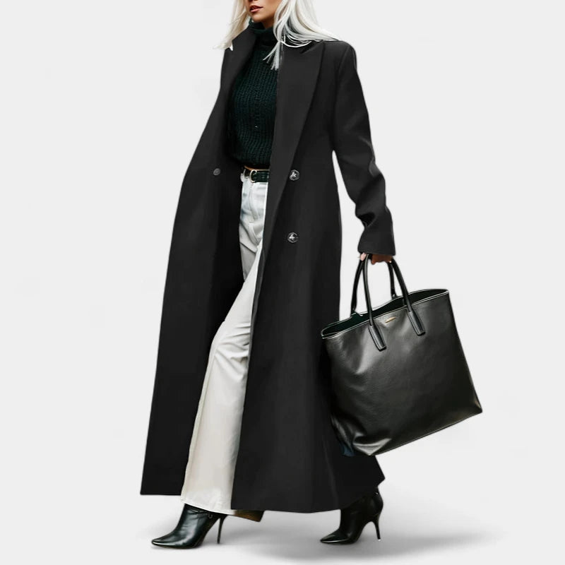 Gleame.-Jassen-Gleame Damesjas - Elegante lange mantel met knopen en formele stijl