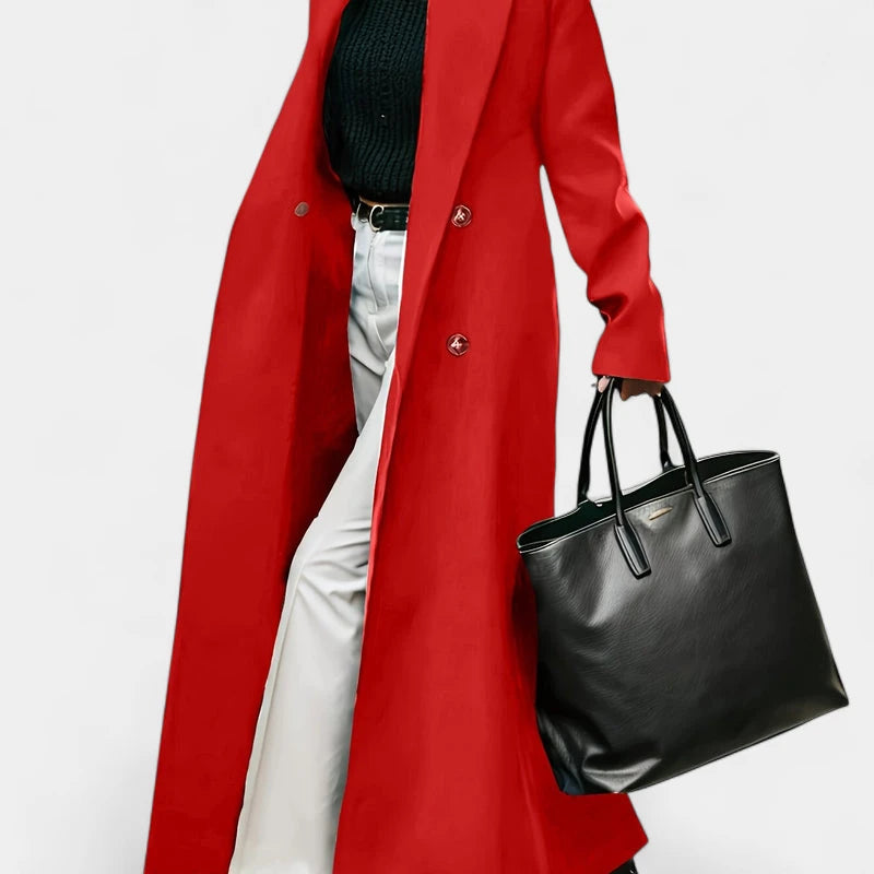 Gleame.-Jassen-Gleame Damesjas - Elegante lange mantel met knopen en formele stijl