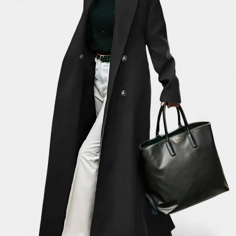 Gleame.-Jassen-Gleame Damesjas - Elegante lange mantel met knopen en formele stijl