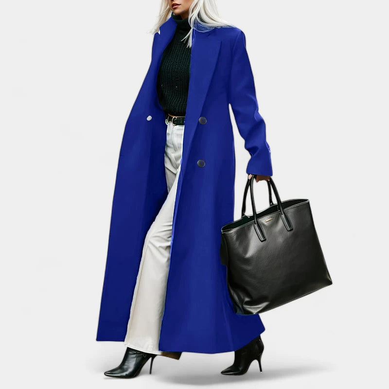 Gleame.-Jassen-Gleame Damesjas - Elegante lange mantel met knopen en formele stijl