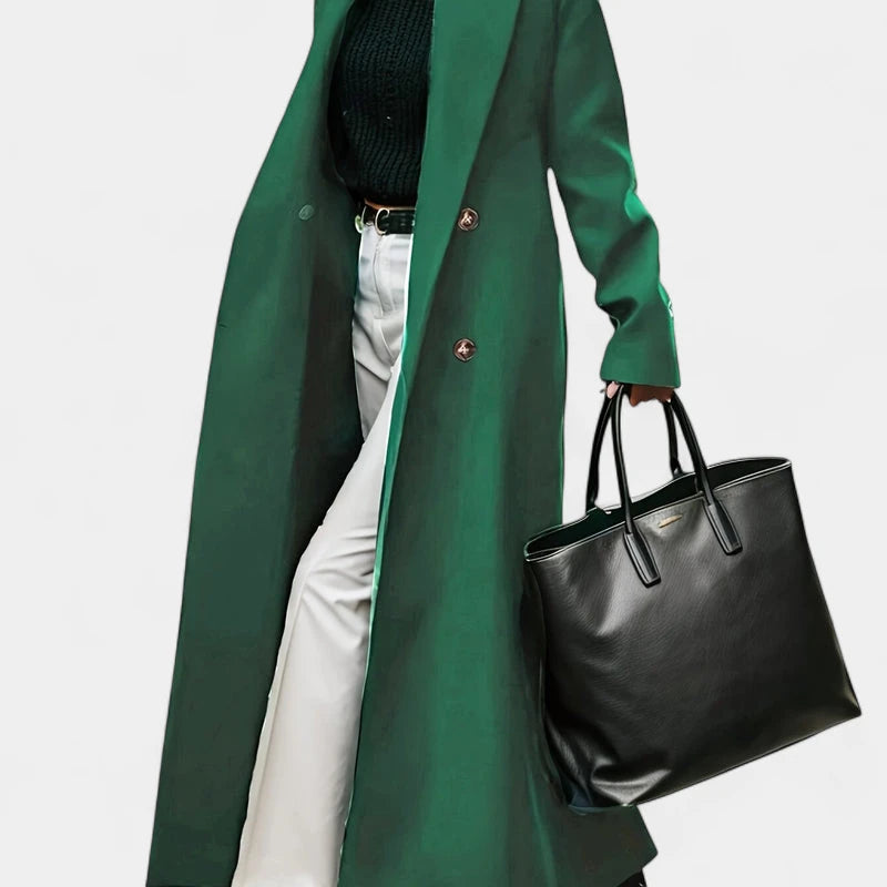 Gleame.-Jassen-Gleame Damesjas - Elegante lange mantel met knopen en formele stijl