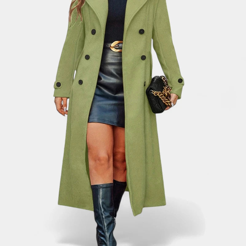 Gleame.-Jassen-Gleame Damesjas - Lange mantel met dubbele knopen en lange mouwen