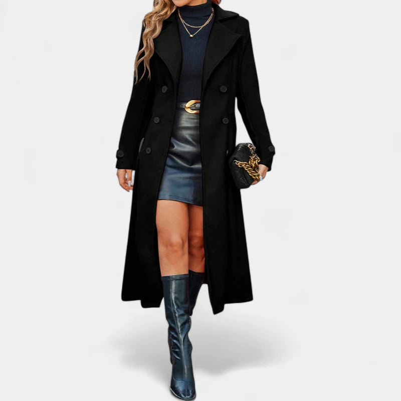 Gleame.-Jassen-Gleame Damesjas - Lange mantel met dubbele knopen en lange mouwen