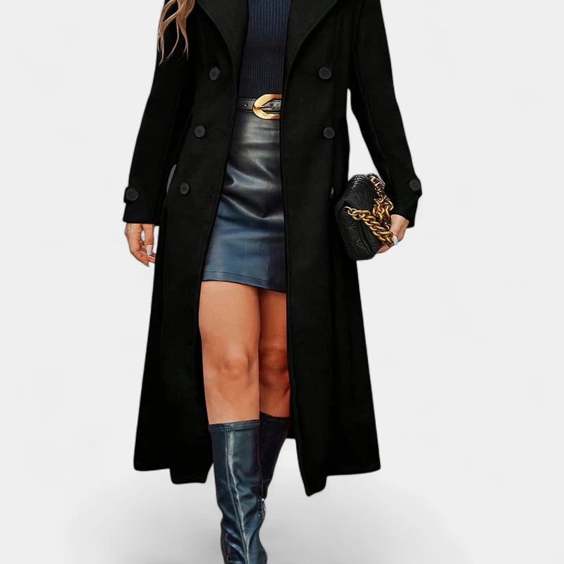 Gleame.-Jassen-Gleame Damesjas - Lange mantel met dubbele knopen en lange mouwen