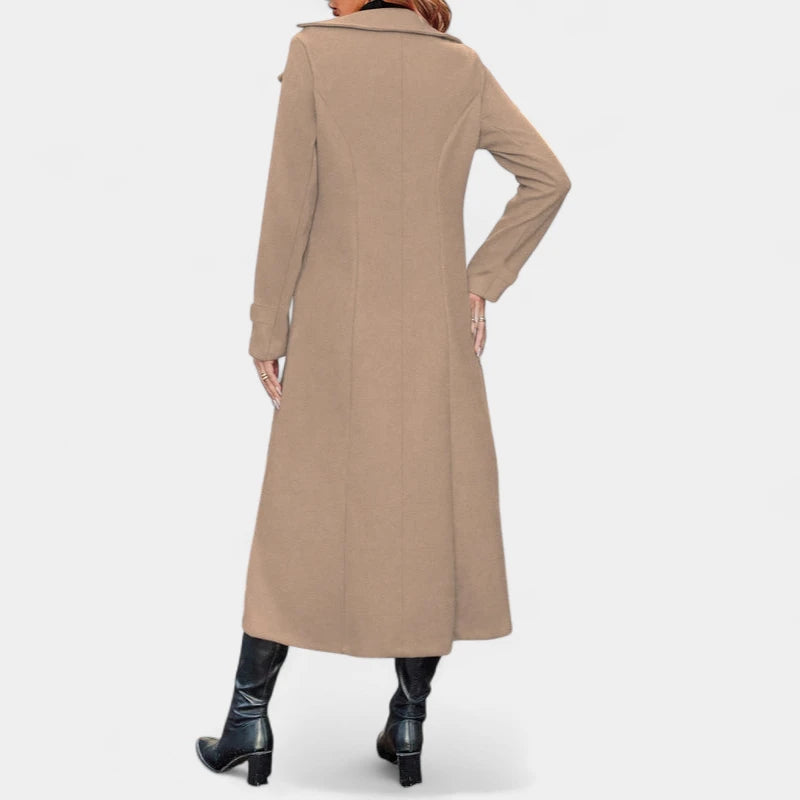 Gleame.-Jassen-Gleame Damesjas - Lange mantel met dubbele knopen en lange mouwen