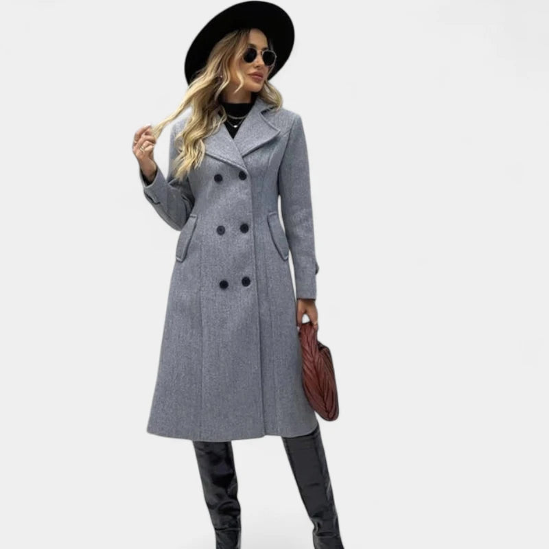 Gleame.-Jassen-Gleame Damesjas - Lange mantel met dubbele knopen en lange mouwen