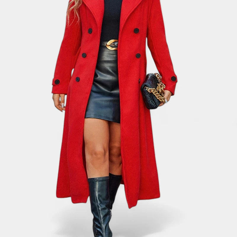 Gleame.-Jassen-Gleame Damesjas - Lange mantel met dubbele knopen en lange mouwen